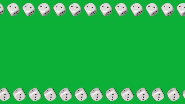 White Dice Border Frame Animation on Green Screen Chroma Key Background Loop