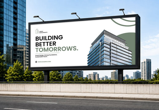 Outdoor Roadside Billboard Mockup with Editable Advertising