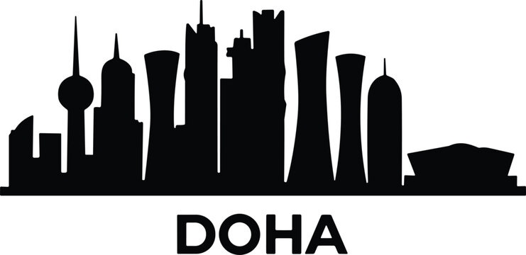 Doha city skyline silhouette with modern skyscrapers and distinctive architectural buildings vector illustration