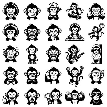 Expressive monkey faces and character avatars.