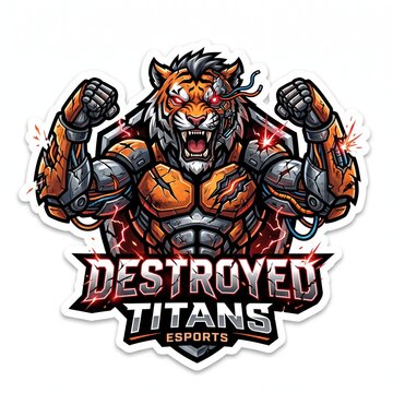 Cybernetic Ruin Tiger Esports Mascot Logo Vector