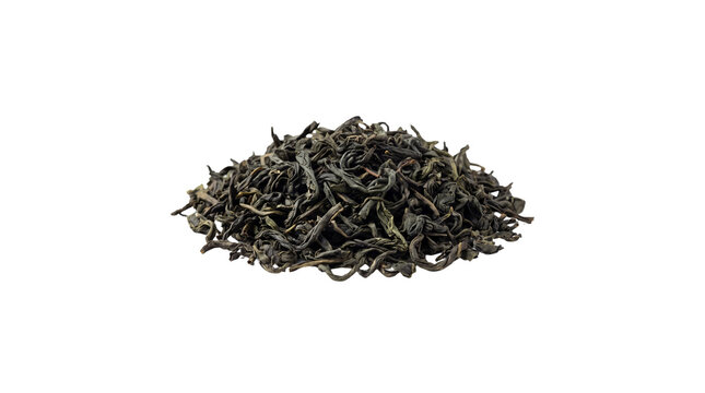 Dried black tea leaves pile, premium loose leaf tea for brewing, organic dark tea texture for healthy beverage packaging isolated PNG with Transparent Background
