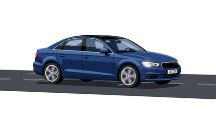 Fototapeta premium Side View Illustration of a Modern Blue Sedan Driving on an Asphalt Road Concept