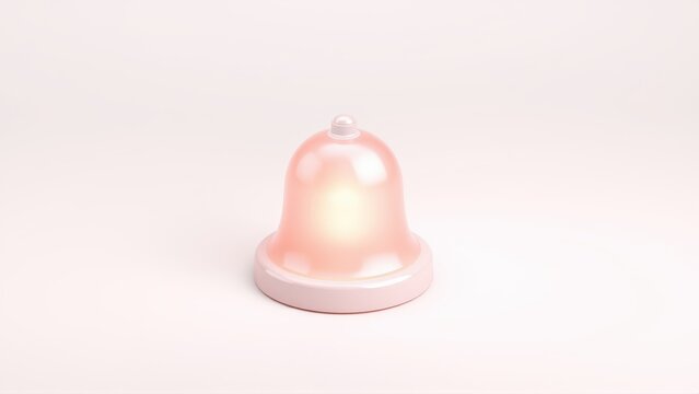 Pink bell shaped object glows softly. Minimalist design, simple studio lighting, clean background. Focus on form, color, texture.