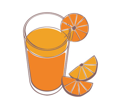 カットしたオレンジとオレンジジュースのイラスト