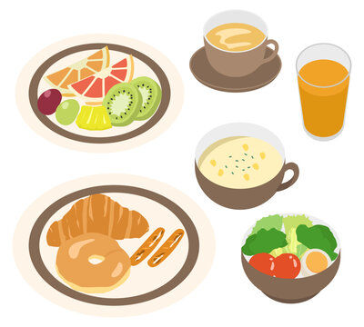 洋食の朝食セットのベクターイラスト
