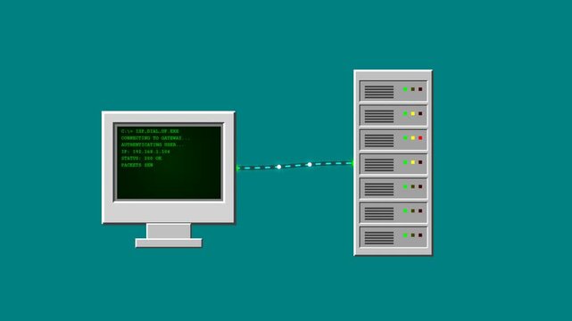 Retro Terminal Computer Server Rack Connection Animation