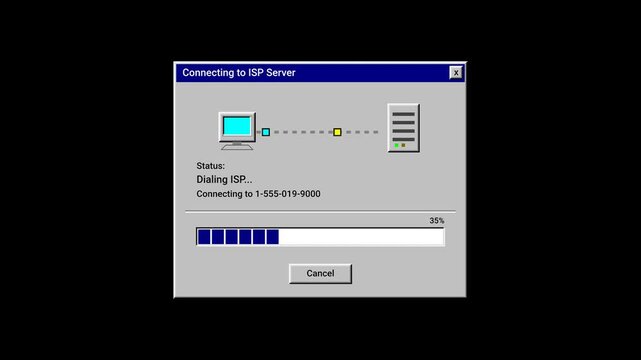 Retro ISP Server Connection Dialog Overlay
