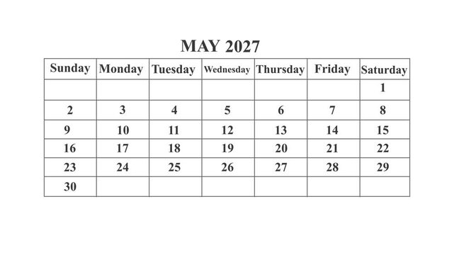 May 2027 Monthly Calendar Grid Minimal Motion Graphic