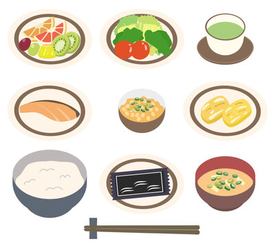 和風の朝食セットのベクターイラスト