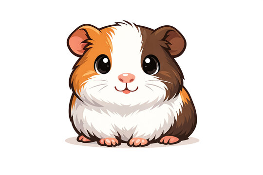 Cute cartoon guinea pig with brown and white fur
