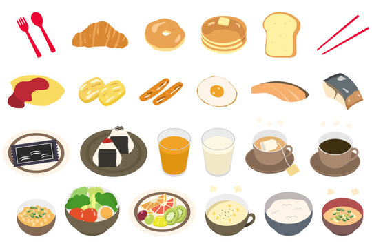いろいろな食べ物と飲み物のベクターイラストセット