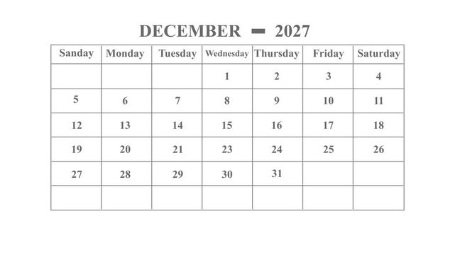 December 2027 calendar icon page ANT month