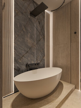 Freestanding bathtub in a luxurious modern bathroom
