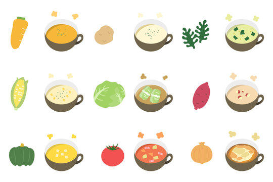食材とスープのベクターイラストセット