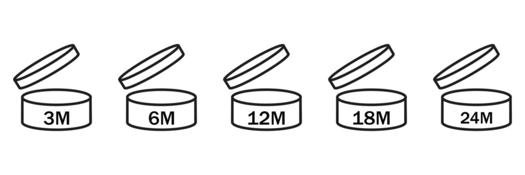 3M 6M 12M 18M 24M Period Signs Set for Product Expiration and Usage Information 
Vector