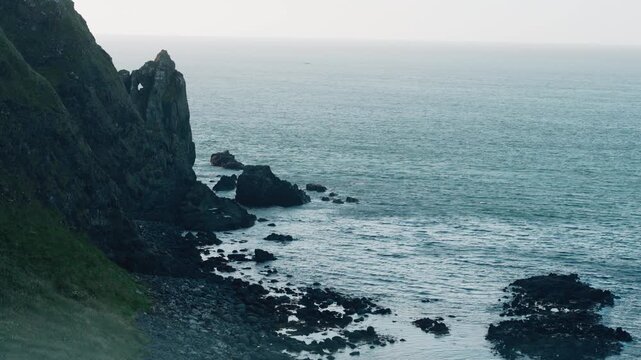 Kinbane Castle ruins on a narrow limestone headland in County Antrim, Northern Ireland, UK - 10 September 2026.