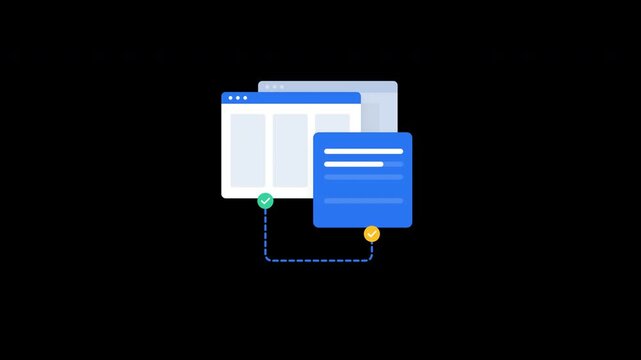 Flat design motion graphic of a web dashboard and content management system