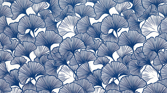Elegant navy blue ginkgo leaves forming a repeating seamless pattern