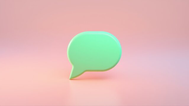 Mint speech bubble sits upon soft pink surface. Minimalist design, smooth texture, studio lighting creates gentle shadows.