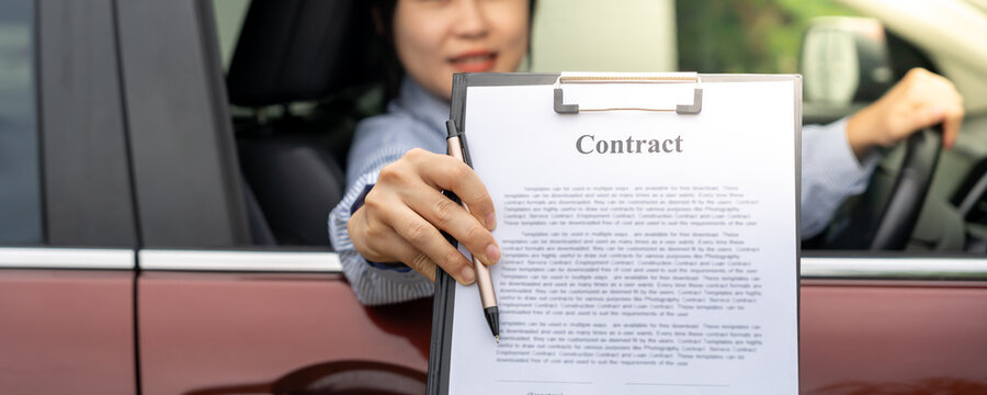lease, rental car, sell, buy. customer show contract for new Car. Sales, loan credit financial, rent vehicle, insurance, renting, Seller, dealer, installment, used business