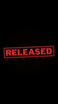 Red released stamp animation for classified redaction and government document reveal.