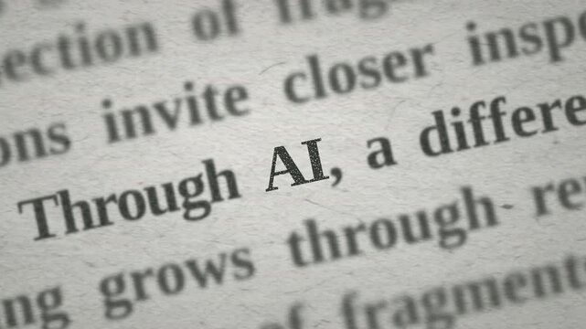 Macro video of artificial intelligence headlines in a newspaper article about the future of AI technology.