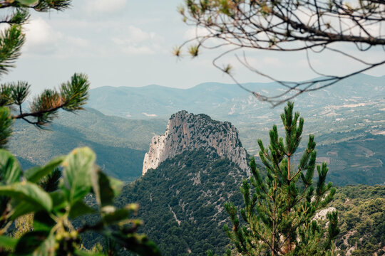 View of the impressive Rocher Saint-Julien limestone ridge