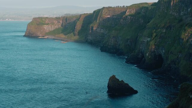 Kinbane Castle ruins on a narrow limestone headland in County Antrim, Northern Ireland, UK - 10 September 2026.