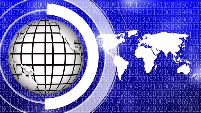 Digital globe earth map with blue technology background and binary code data stream