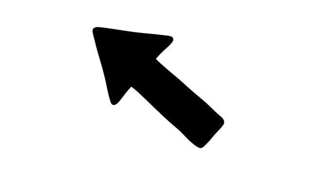 Bold black arrow pointing diagonally upwards to the left is centered on a grey square background, functioning as a simple directional icon or cursor symbol.