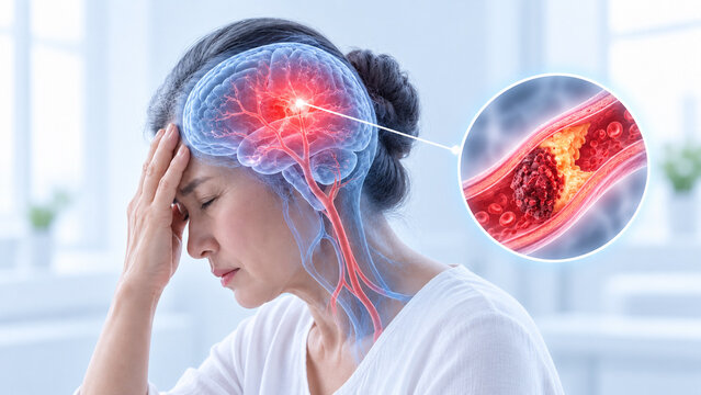 Ischemic Stroke Caused by Cerebral Artery Blockage and Blood Clot
