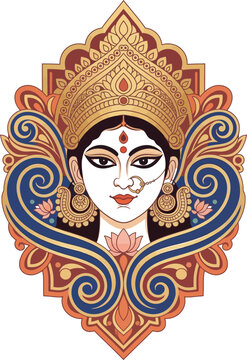 Goddess durga face illustration for durga puja festival