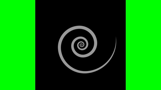 Rotating grey spiral animation on black background with green screen
