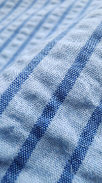 Blue and White Striped Puckered Seersucker Cotton Fabric Texture