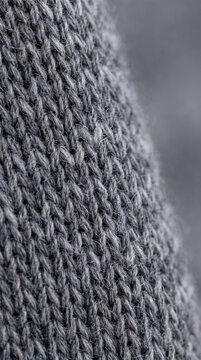 Grey Melange Ribbed Knit Wool Sweater Fabric Macro Texture