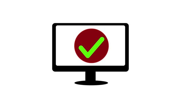 Computer monitor displays a green checkmark inside a red ring. Verification status confirmation displays on the computer monitor. Digital approval screening validates on this computer monitor.