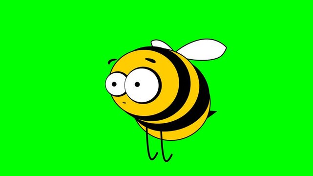 Cartoon bee flying with confused expression on green screen
