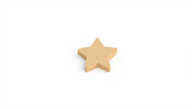 Golden star isolated. Simple geometric shape, five points visible. Light reflects off surface, clean background present.