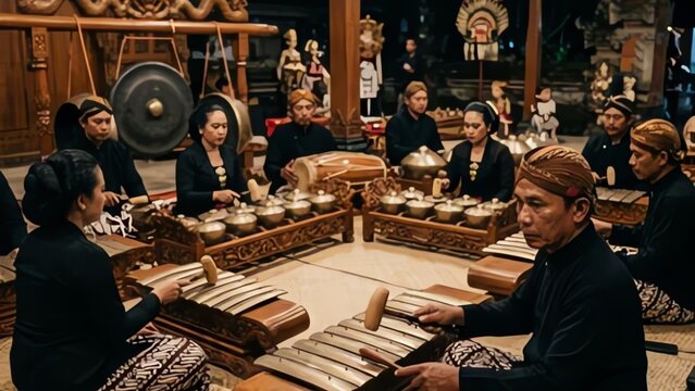 Javanese Gamelan Orchestra Performs Traditional Music Indoors