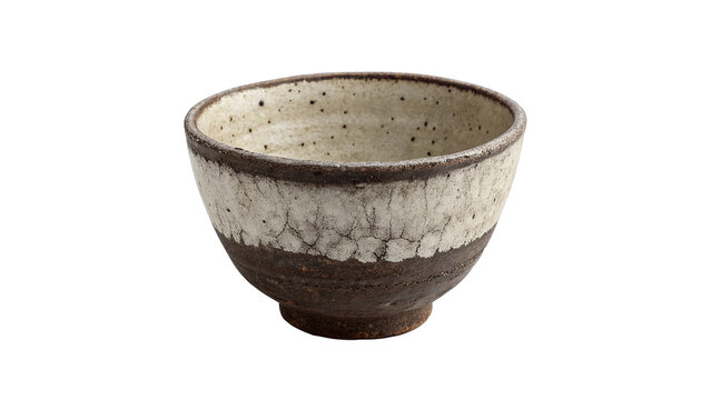 Empty traditional rustic clay bowl pottery kitchenware utensil container isolated object