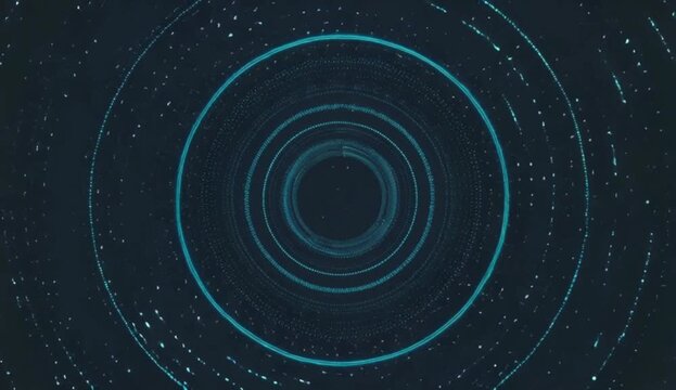Abstract blue tunnel of concentric glowing circles, 4K video