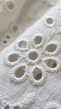 White Floral Eyelet Broderie Anglaise Cotton Lace Fabric Texture