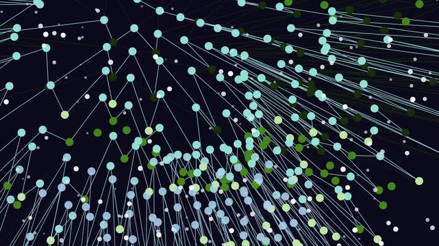 Abstract network visualization of interconnected nodes representing data points or relationships in a digital or scientific context