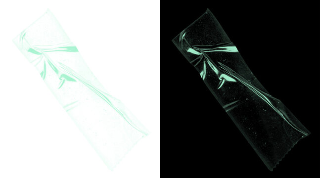 Transparent plastic adhesive tape texture, realistic clear scotch tape strip, wrinkled cellophane overlay for design