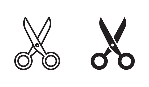Two black scissors icons, outline and filled, on transparent background for cutting and crafting purposes.