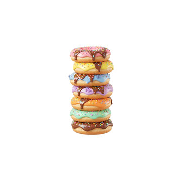 Stacked colorful glazed donuts with sprinkles for bakery menu or food packaging design