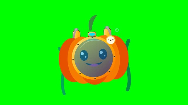 Halloween pumpkin submarine character grid on green screen
