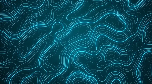 Glowing blue topographic contour lines create a modern digital map background featuring intricate wave patterns on a dark cyan surface backdrop