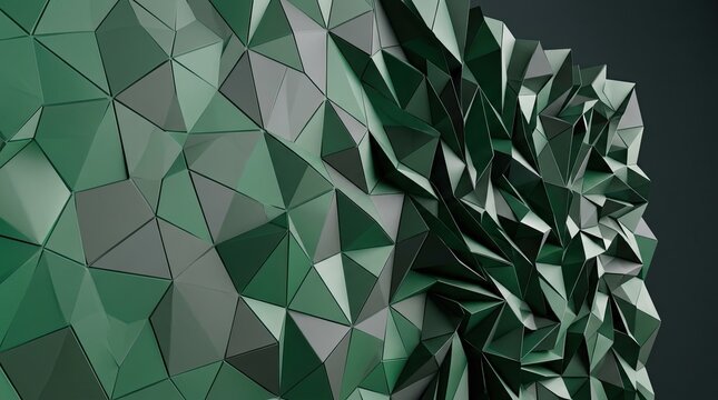 Modern green low poly geometric wall texture 3D abstract background